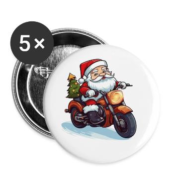 Weihnachtsmann Motorrad Sonnenbrille Weihnachten - Buttons groß 56 mm (5er Pack) - Weiß - Vorne
