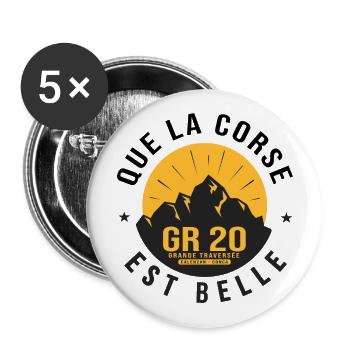 GR20 randonnée GR 20 gr 20 rando Corse - Lot de 5 grands badges (56 mm) - blanc - Devant