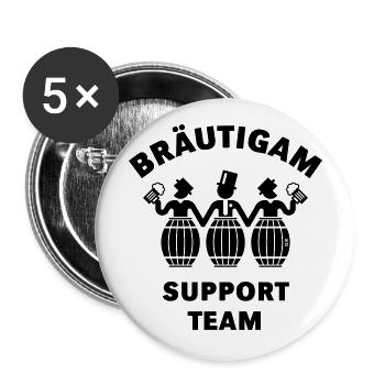 Bräutigam Support Team (JGA / Bierfässer / B) - Buttons groß 56 mm (5er Pack) - Weiß - Vorne