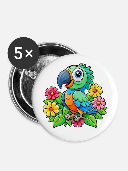 Niedlicher bunter Papagei - Buttons groß 56 mm (5er Pack) - Weiß
