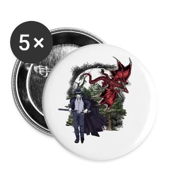 Dragon, Mythical Creature, Fantasy, Swordsman, Fairy Tale - Buttons large 2.2''/56 mm (5-pack) - white - Front