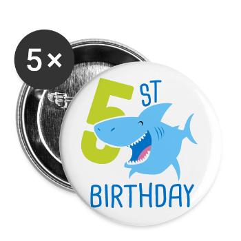 5th Birthday Boy 5 Year Old Shark - Buttons large 2.2''/56 mm (5-pack) - white - Front
