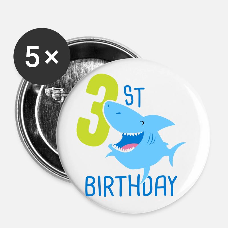 3rd Birthday Boy 3 Year Old Shark - Buttons large 2.2''/56 mm (5-pack) - white
