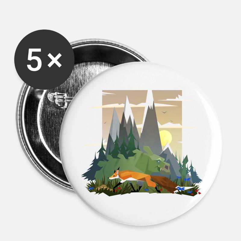 Dino and fox - Buttons large 2.2''/56 mm (5-pack) - white