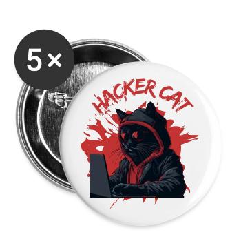 Hacker Cat 😻 - Buttons groß 56 mm (5er Pack) - Weiß - Vorne