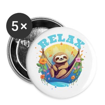 Relax - Entspanntes Faultier Design - witzig - Buttons groß 56 mm (5er Pack) - Weiß - Vorne