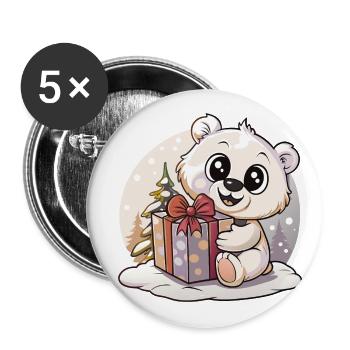 Cute bear with gift at Christmas - Buttons large 2.2''/56 mm (5-pack) - white - Front