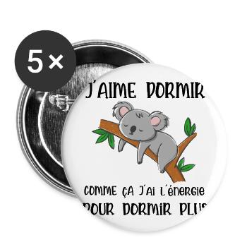 j'aime dormir - Lot de 5 grands badges (56 mm) - blanc - Devant