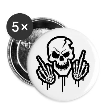 Skelett Mittelfinger Totenkopf Symbol - Buttons groß 56 mm (5er Pack) - Weiß - Vorne