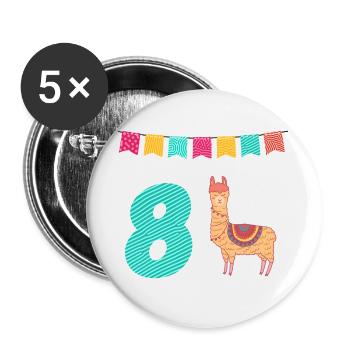 Funny Lama Alpaca 8th Birthday - Buttons large 2.2''/56 mm (5-pack) - white - Front