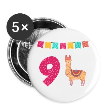 9th Birthday Lama Alpaca - Buttons large 2.2''/56 mm (5-pack) - white - Front