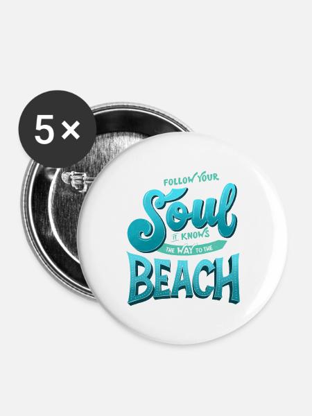 Beach Vibes. Happiness. - Buttons groß 56 mm (5er Pack) - Weiß