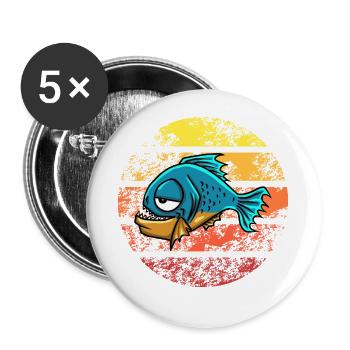 Piranha Geschenk - Buttons groß 56 mm (5er Pack) - Weiß - Vorne
