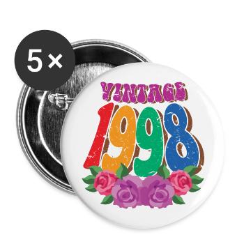 Retro Flower 1998, 24 Years Old 24th Birthday Gift - Buttons large 2.2''/56 mm (5-pack) - white - Front