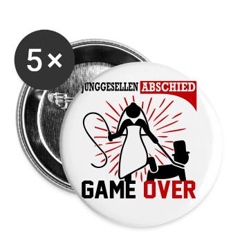 Junggesellenabschied Game Over Peitsche Married - Buttons groß 56 mm (5er Pack) - Weiß - Vorne