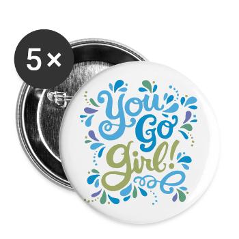 Girl Power Bleu Vert - Lot de 5 grands badges (56 mm) - blanc - Devant