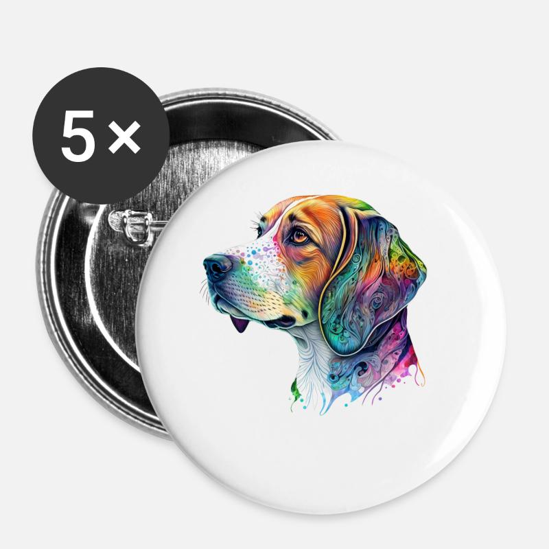 Beagle Hundemotiv - Buttons groß 56 mm (5er Pack) - Weiß