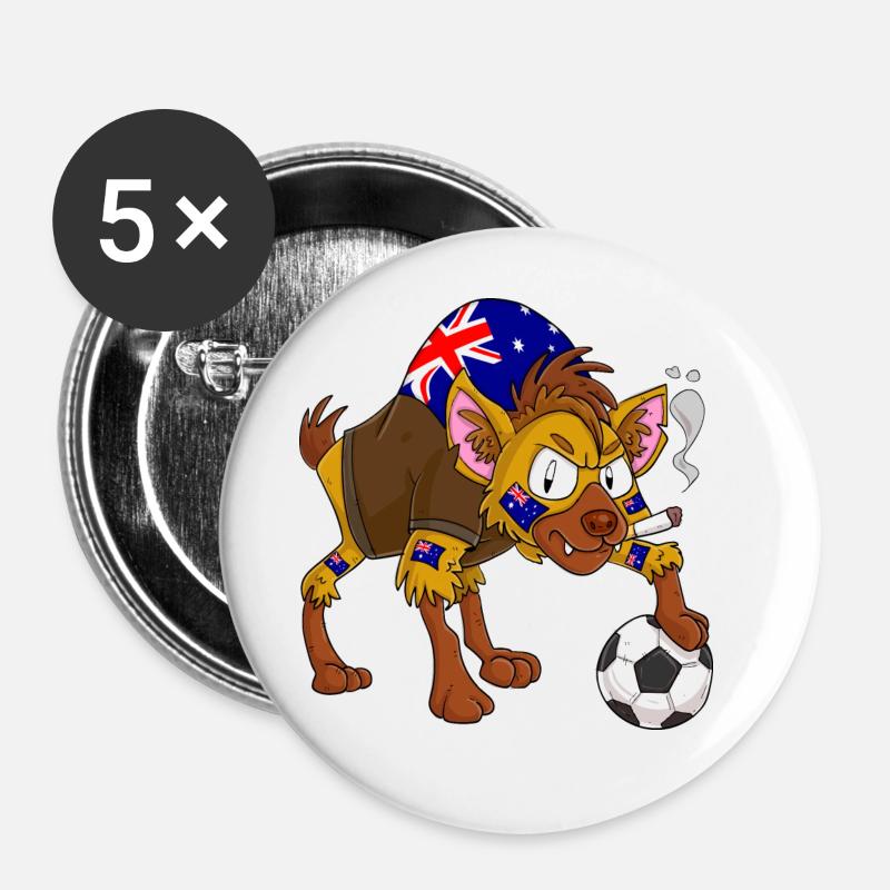 Hyäne Fan Australien - Buttons groß 56 mm (5er Pack) - Weiß