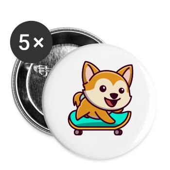 Skateboard Hund Nette Skateboarding Doggy Canine - Buttons groß 56 mm (5er Pack) - Weiß - Vorne