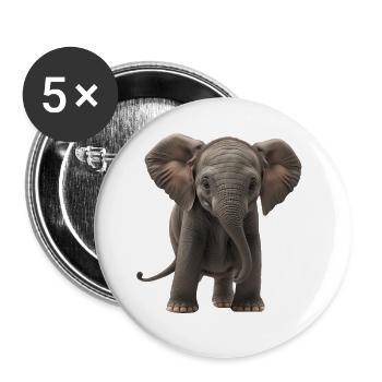 Baby Elefant Elefantenbaby cooler Kinder Elefant - Buttons groß 56 mm (5er Pack) - Weiß - Vorne