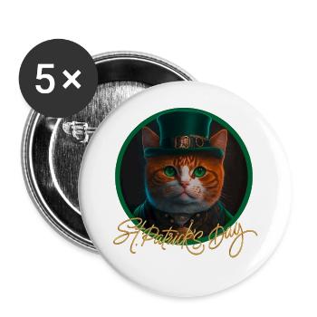 Chat de la Saint-Patrick - Lot de 5 grands badges (56 mm) - blanc - Devant