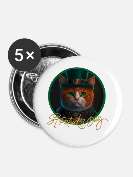 St Patrick s Day Katze - Buttons groß 56 mm (5er Pack) - Weiß