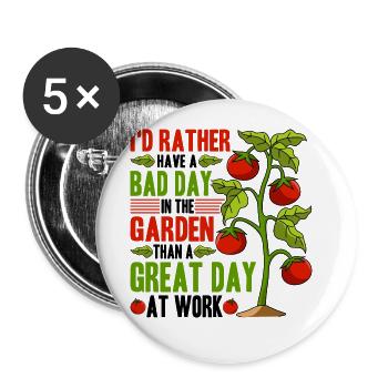 Citation de plante de tomate Super journée dans le jardin, tomate - Lot de 5 grands badges (56 mm) - blanc - Devant