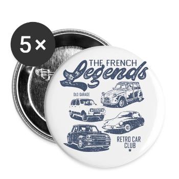 Voitures anciennes légendes française Vintage - Lot de 5 grands badges (56 mm) - blanc - Devant