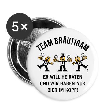 Team Bräutigam (Karikatur / Bier Im Kopf / 3C / B) - Buttons groß 56 mm (5er Pack) - Weiß - Vorne