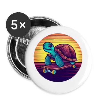 Turtle rides on a skateboard sunset - Buttons large 2.2''/56 mm (5-pack) - white - Front