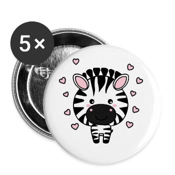 Süßes Zebra mit Herzchen - Buttons groß 56 mm (5er Pack) - Weiß - Vorne