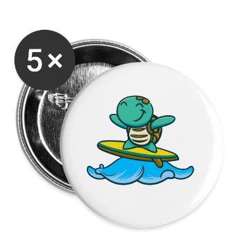 Cute turtle on the surfboard - Buttons large 2.2''/56 mm (5-pack) - white - Front