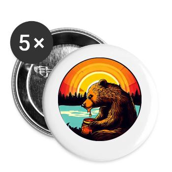 Bear eats honey at sunset - Buttons large 2.2''/56 mm (5-pack) - white - Front