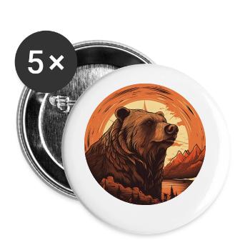Retro Braunbär in Kanada Berge Sonnenuntergang - Buttons groß 56 mm (5er Pack) - Weiß - Vorne