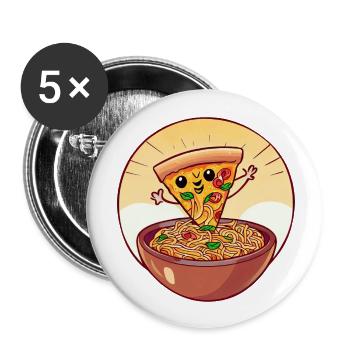 Sweet pizza slice dancing in Asian noodles - Buttons large 2.2''/56 mm (5-pack) - white - Front