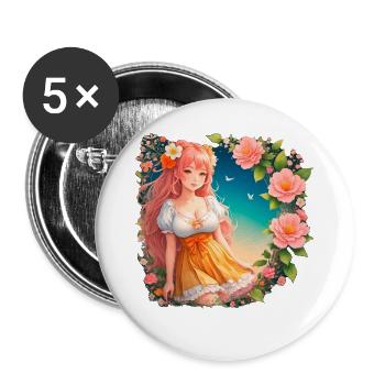 Anime Manga Kpop Girl in Garden - Buttons groß 56 mm (5er Pack) - Weiß - Vorne