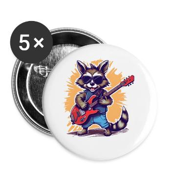 Funny raccoon electric guitarist rock'n'roll - Buttons large 2.2''/56 mm (5-pack) - white - Front
