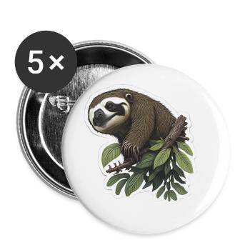Faultier Langsam Faul Schlafen Lustig - Buttons groß 56 mm (5er Pack) - Weiß - Vorne