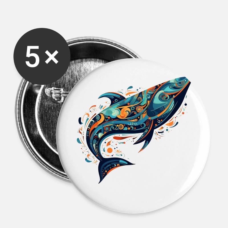 Whale - Abstract - Buttons large 2.2''/56 mm (5-pack) - white