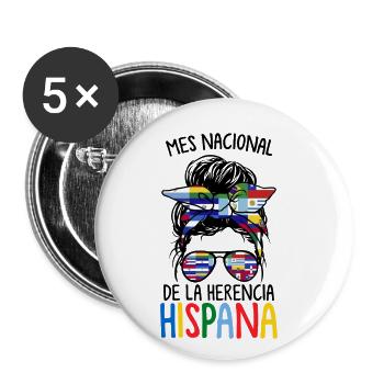 Mes Nacional De La Herencia Hispana Messy Bun - Lot de 5 grands badges (56 mm) - blanc - Devant