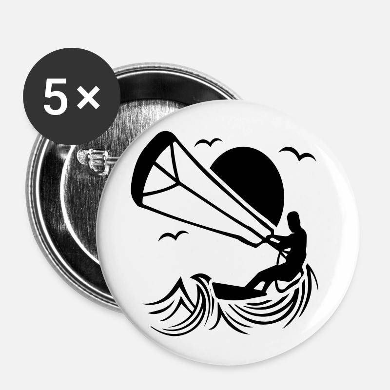 Kitesurfer Silhouette, Kiten Abenteuer Design - Buttons groß 56 mm (5er Pack) - Weiß