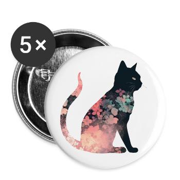 Floral Cat Silhouette - Buttons large 2.2''/56 mm (5-pack) - white - Front