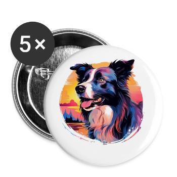 Vintage Sunset Border Collie - Buttons large 2.2''/56 mm (5-pack) - white - Front