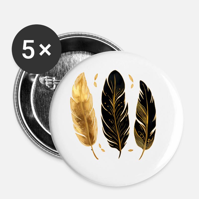 Goldene Federn - Buttons groß 56 mm (5er Pack) - Weiß