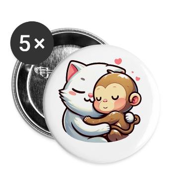 Cuddling Cat And Monkey In Love - Buttons large 2.2''/56 mm (5-pack) - white - Front