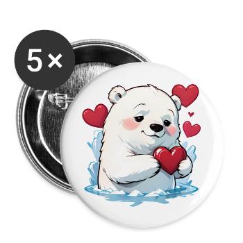 Verschenke diesen süßen Eisbären zum Valentinstag - Buttons groß 56 mm (5er Pack) - Weiß - Vorne