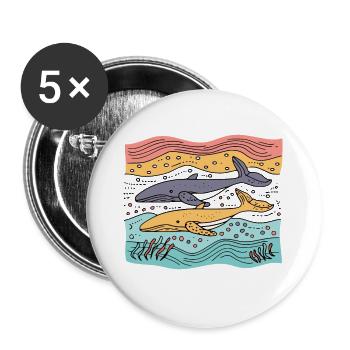 Free Whales in the Sea - Buttons large 2.2''/56 mm (5-pack) - white - Front