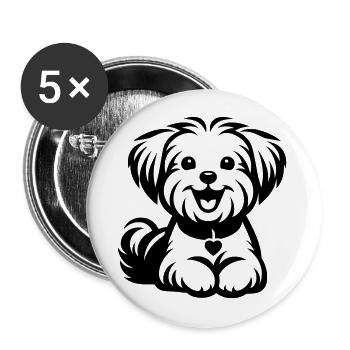 Heureux maltais Malti Maltipoo dessin - Lot de 5 grands badges (56 mm) - blanc - Devant