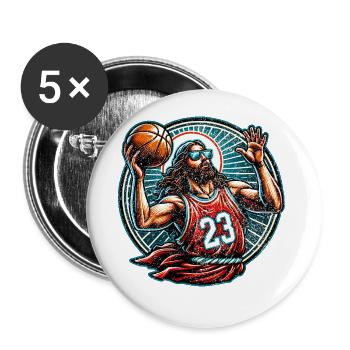 Funny Jump Shot Jesus Christian Basketball Gift - Buttons large 2.2''/56 mm (5-pack) - white - Front