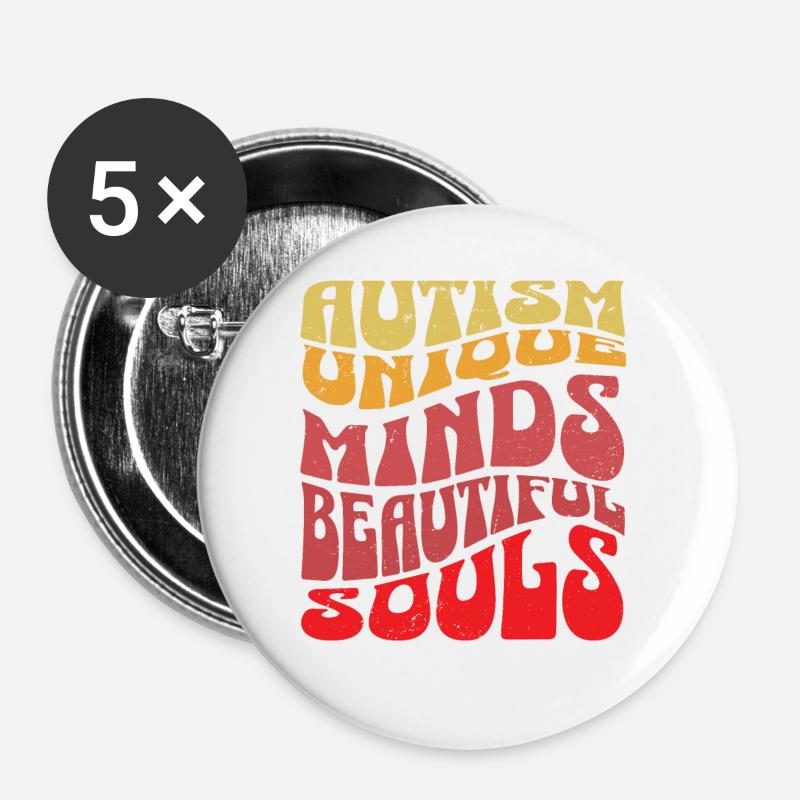 Autism Unique Minds, Beautiful Souls - Buttons large 2.2''/56 mm (5-pack) - white